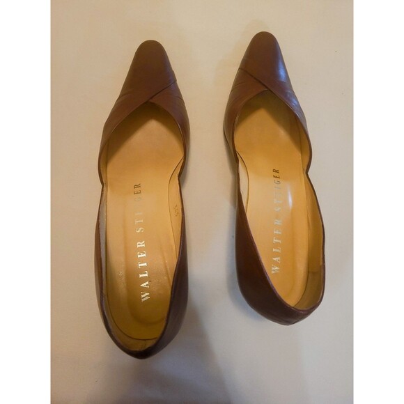 Vintage Walter Steiger Brown Leather Pumps 8.5 B Italy Kitten Heel Shoes - Picture 10 of 10